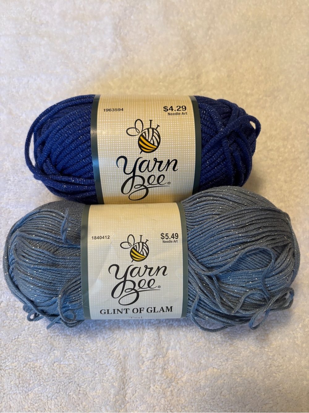 Yarn Bee - 2 Skeins of yarn…True Blue & Teal, Glint of Glam. NEW